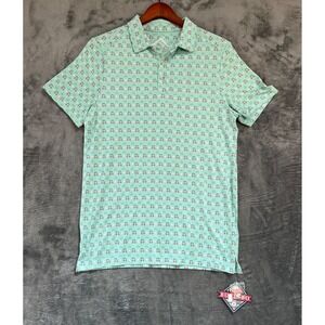 NWT Burlebo Performance Polo Mens Small Green All Over Golf Print Stretch